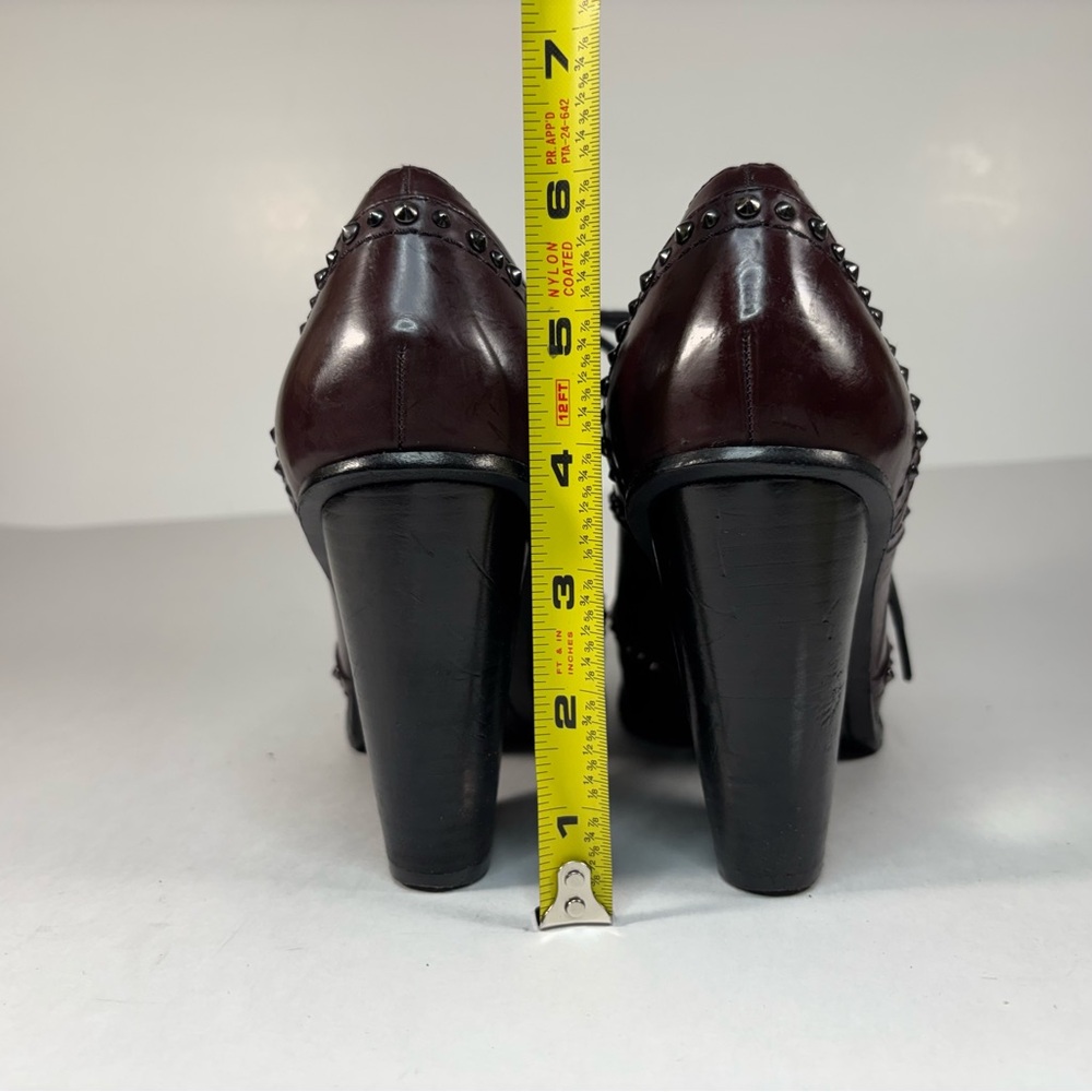 Kenneth Cole Leather Burgundy Studded Lace-Up Heels‎ - Picture 4 of 8